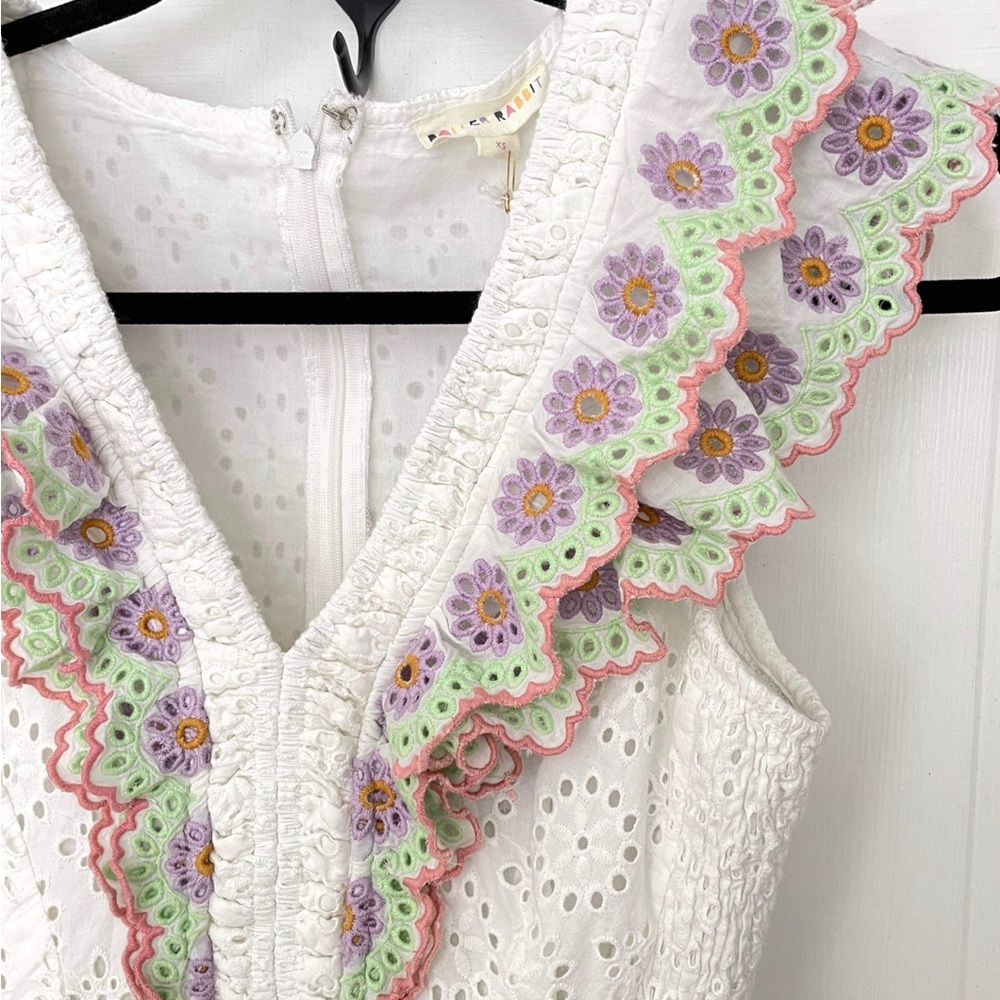 Roller Rabbit Dress White & Pastel Crochet Lace with Ruffles XS